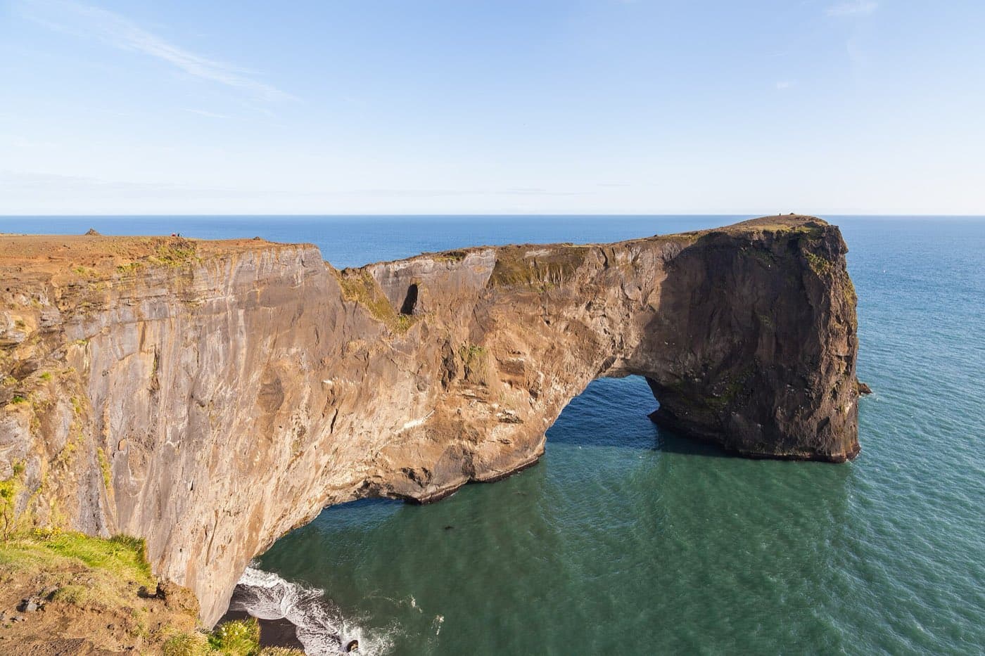 The Dyrholaey sea arch and black sand coastline on the south coast