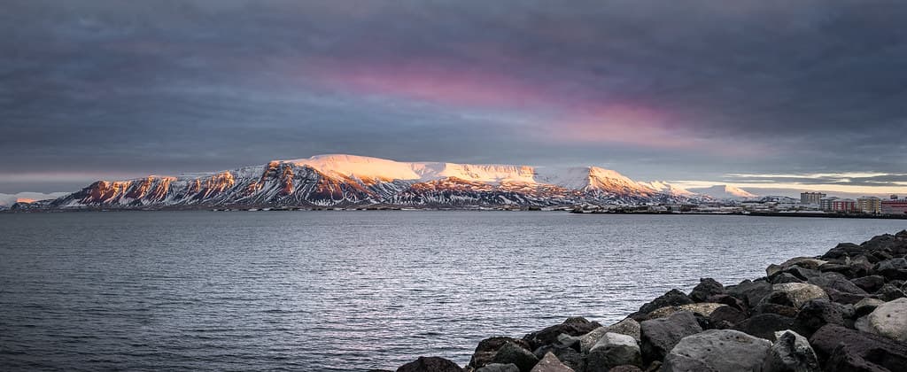 Mount Esja rising across the bay from Reykjavik