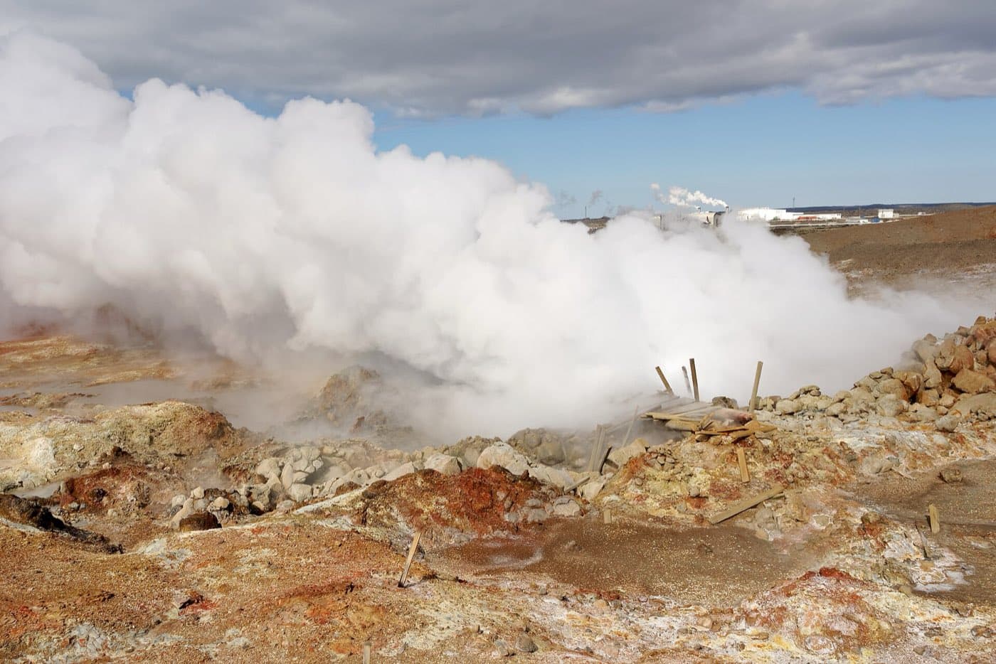 Steam rising from the Gunnuhver hot springs on the Reykjanes peninsula