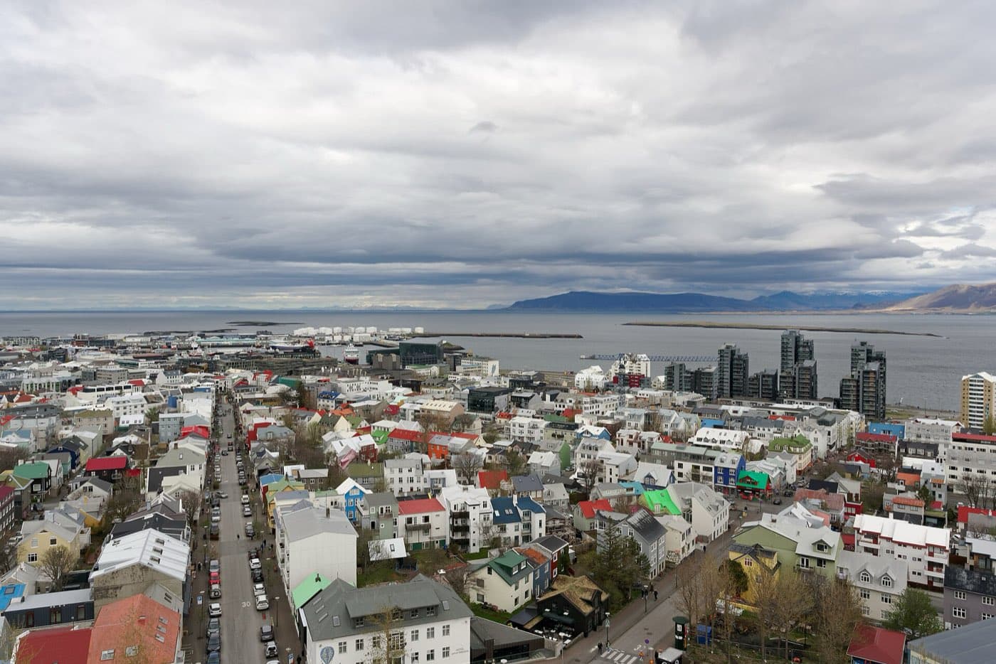 The stepped concrete tower of Hallgrimskirkja church in Reykjavik