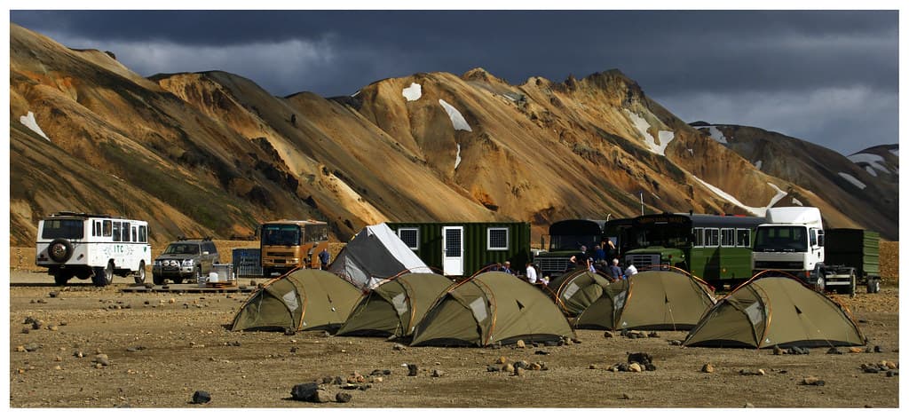 Hiking trails across the rhyolite hills of Landmannalaugar