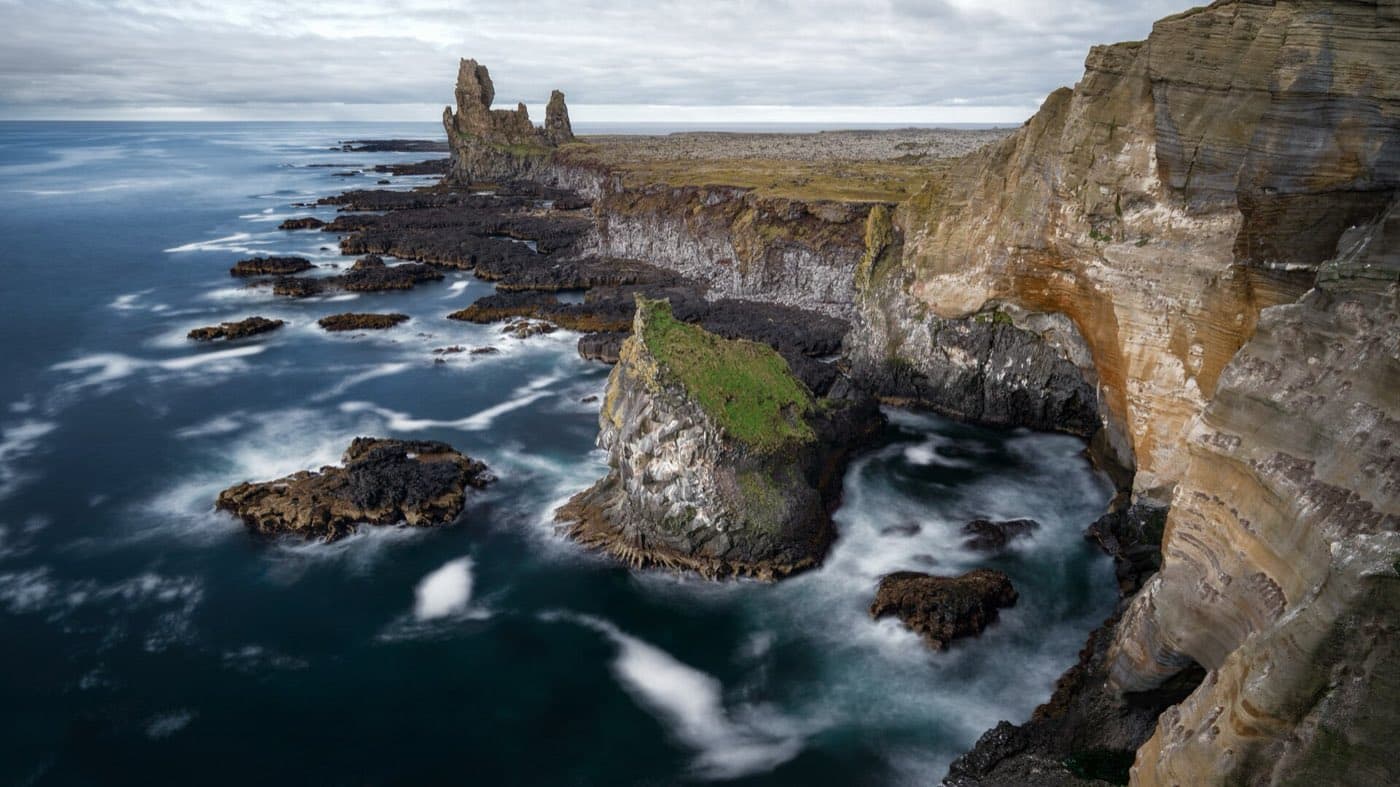 The Londrangar basalt sea stacks on the Snaefellsnes peninsula