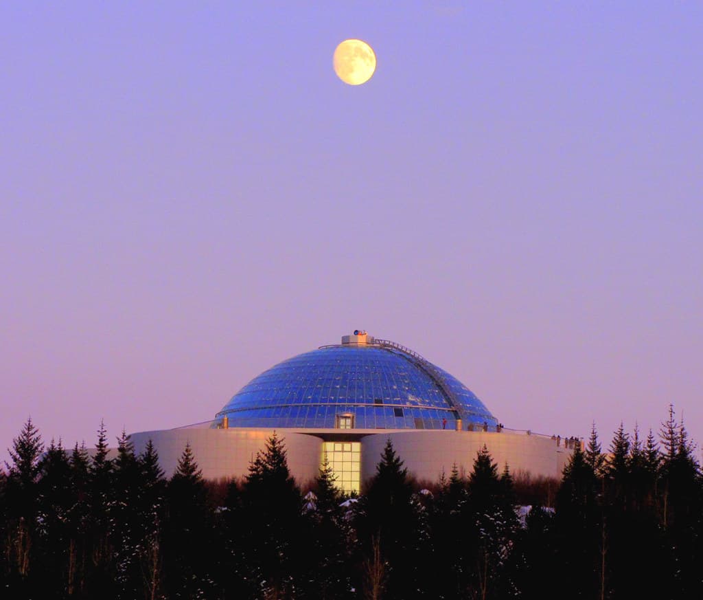 The glass dome of Perlan above the hot-water tanks in Reykjavik