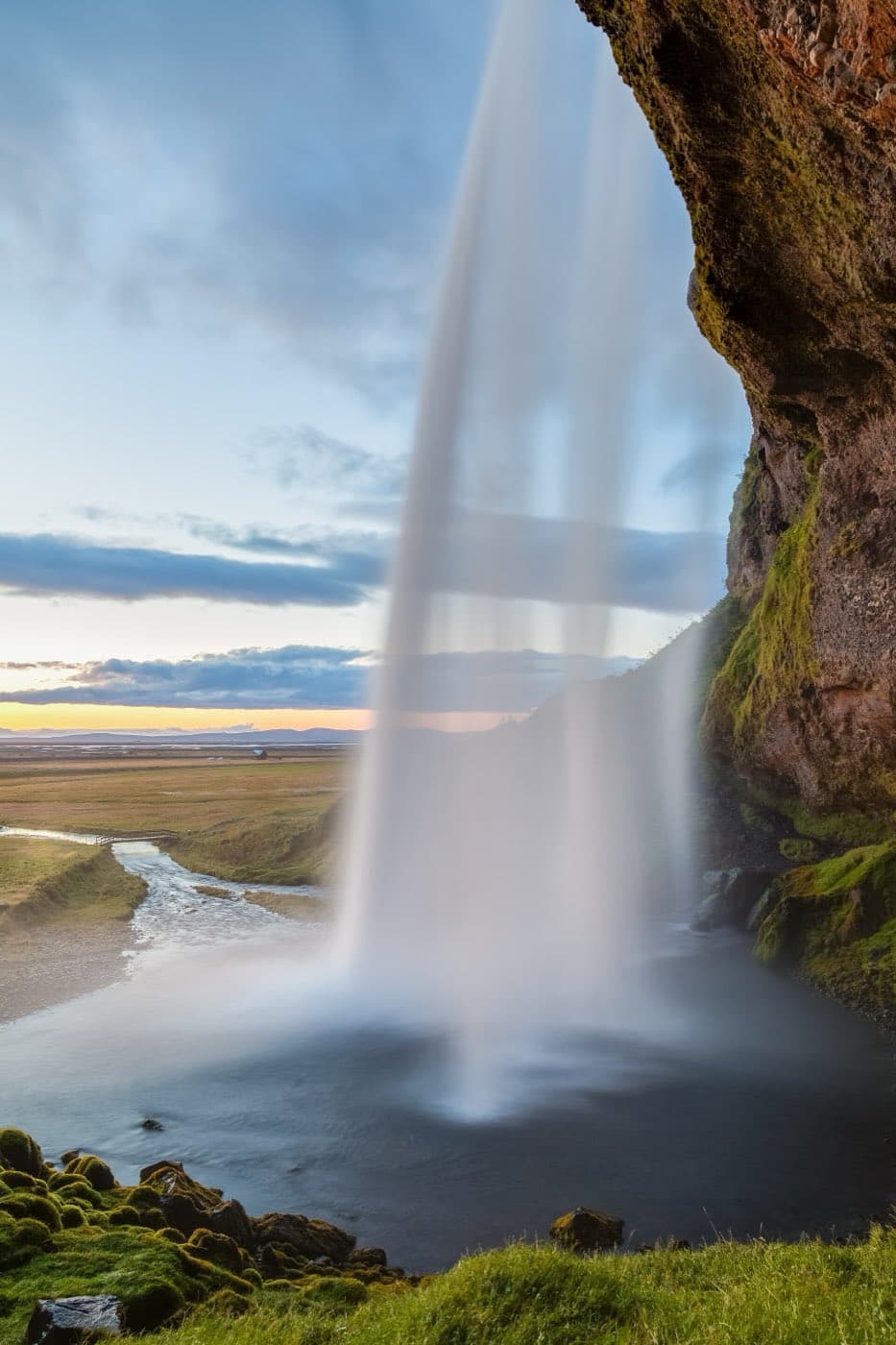 Seljalandsfoss waterfall with the path that runs behind the falling water