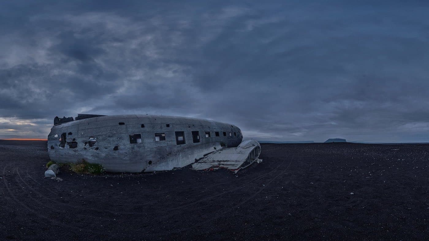 The wrecked DC-3 fuselage on the black sands of Solheimasandur